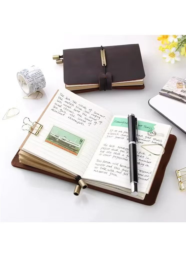 A5 Refillable Notebook Diary  with Leather Cover, Handmade,Loose Leaf Business book ,Genuine Leather Bound Daily Notepad for Men  Women ,Lined Paper 192 s,4 x 5.2 in (Coffee Color) - Image 3